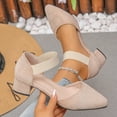thumbnail image 2 of Women's Wide Width Block Heel Sandals, Knit Pointed Toe Ankle Strap Dress Shoes, Comfortable Slingback Sandals for Spring Summer, Beige/Black, 2 of 10