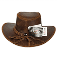 thumbnail image 3 of Lesa Collection Vintage Gunner Leather Cowboy Hat with Braided Band - Stylish Cowgirl Hat with Removable Chinstrap (ReddishBrown, XLL), 3 of 14