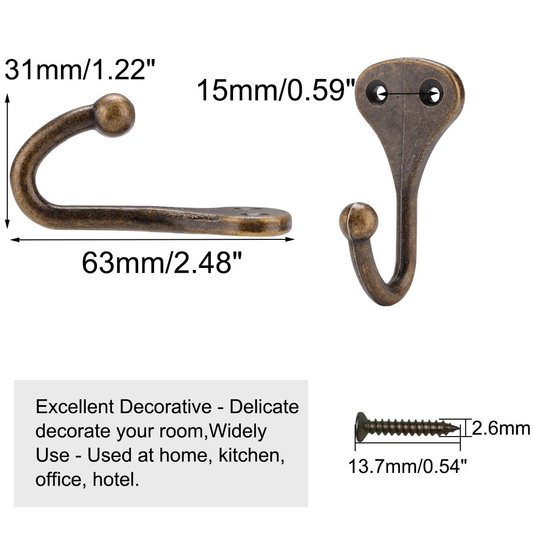 Unique Bargains 4Pcs Curtain Tiebacks Hook Zinc Alloy Vintage Holdback Wall Hooks