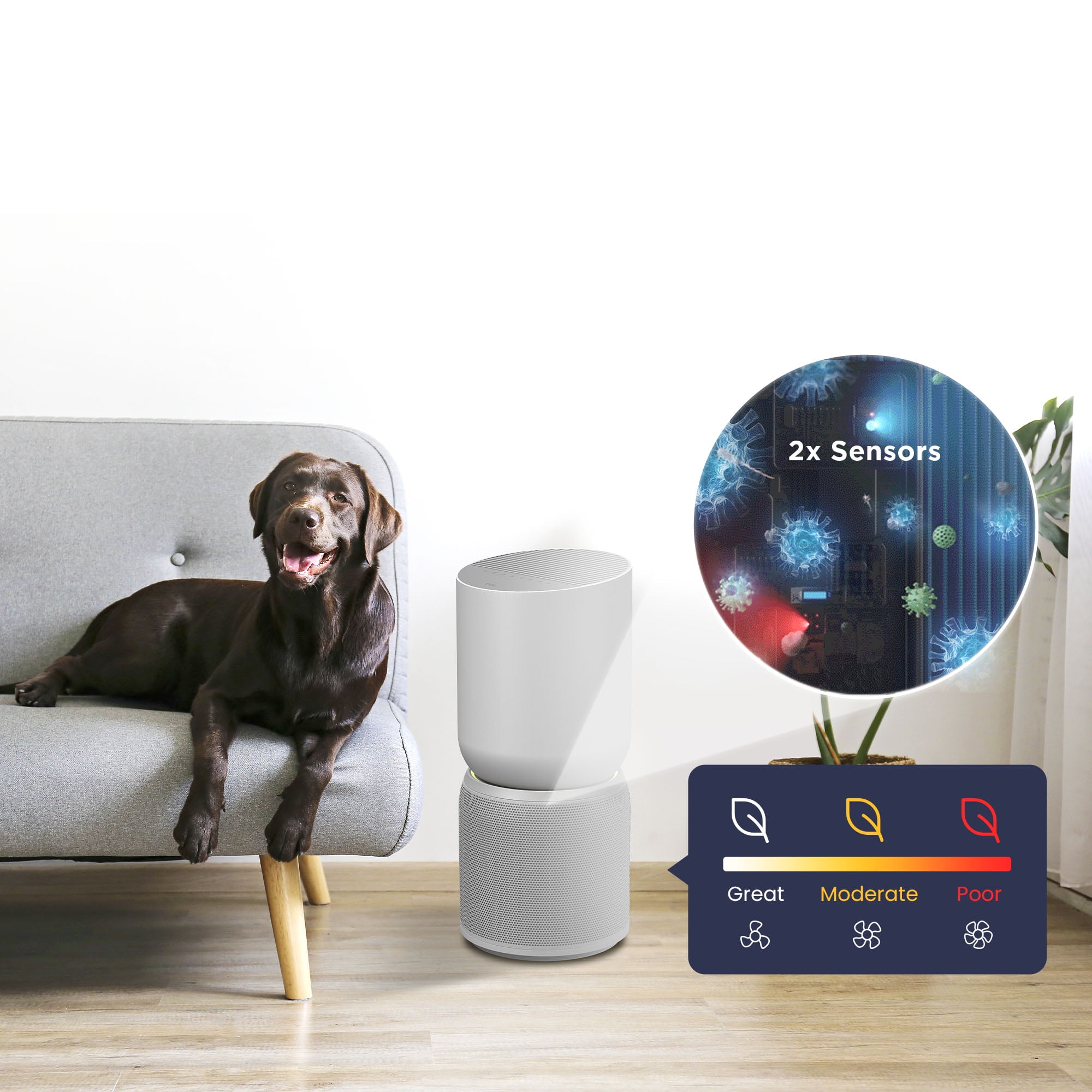 TCL Breeva A5 Smart Air Purifier, 365 sq. ft. up to 1765 sq. ft., 5-Stage Filtration System, True HEPA (H13) Removes 99.97% of Dust / Bacteria / Odors, App & Voice Control, Ultra-Quiet, White, A515W