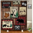thumbnail image 3 of 4PCS Black Rustic Deer Moose Elk Bear Fabric Plaid Shower Curtain Set, Country Farmhouse Pine Tree Wooden Board Barn Lodge Wild Animal Decor, Non-slip Bathroom Mat Bath Rugs, 3 of 7