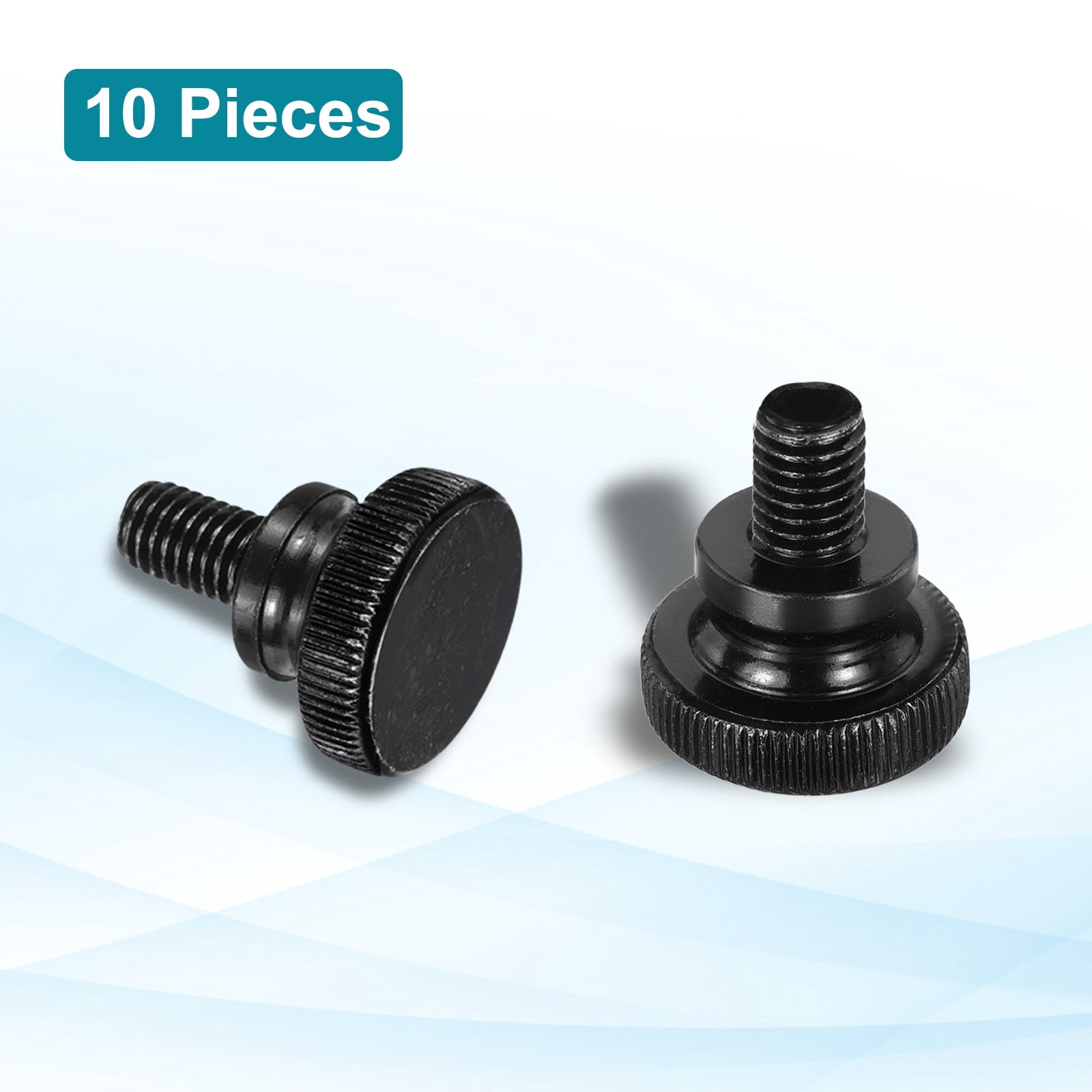 Uxcell M8x14mm Knurled Thumb Screws, Black Steel Flat Head Thumb Screws Zinc Plated Metric Knurled Head Bolts with Shoulder Grip Knobs Hand Tighten Thread Fasteners, 10 Pcs