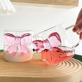 thumbnail image 3 of Pink Bow Clear Drinking Glass Cup, 400ml Romantic Cute Bow Clear Crystal Glass Cups, Champagne Milk Juice Cocktail Weddings Women Coffee Birthday, With Wine Cup Handle, Ice Cup Drinking for MWKY, 3 of 9
