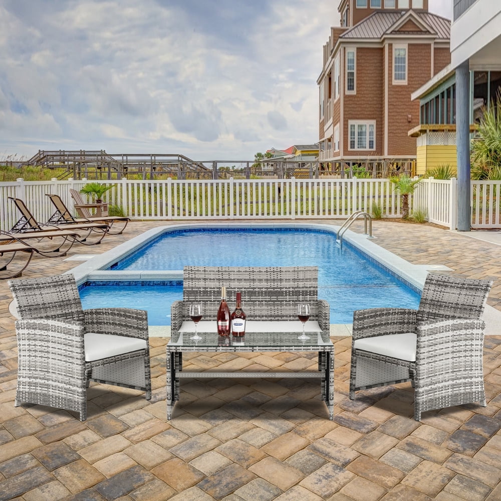 Private Jungle 4 Piece Outdoor Patio Furniture Combination, Wicker Conversation Set for Porch Deck,Gray Gradient Rattan Sofa Chair Private Jungle 4 Piece Outdoor Patio Furniture Combination, Wicker Conversation Set for Porch Deck,Gray Gradient Rattan Sofa Chair