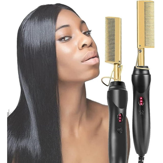 Planchas de pelo con peine caliente, plancha de pelo eléctrica para cabello afro grueso, peluca, barba, rizador portátil anti-escaldaduras caliente 1 pieza