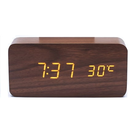DESIGNICE Wooden Alarm Clock with Thermometer, LED Digital Bedside Clock with Night Glow, Silent photo DESIGNICE Wooden Alarm Clock with Thermometer, LED Digital Bedside Clock with Night Glow, Silent
