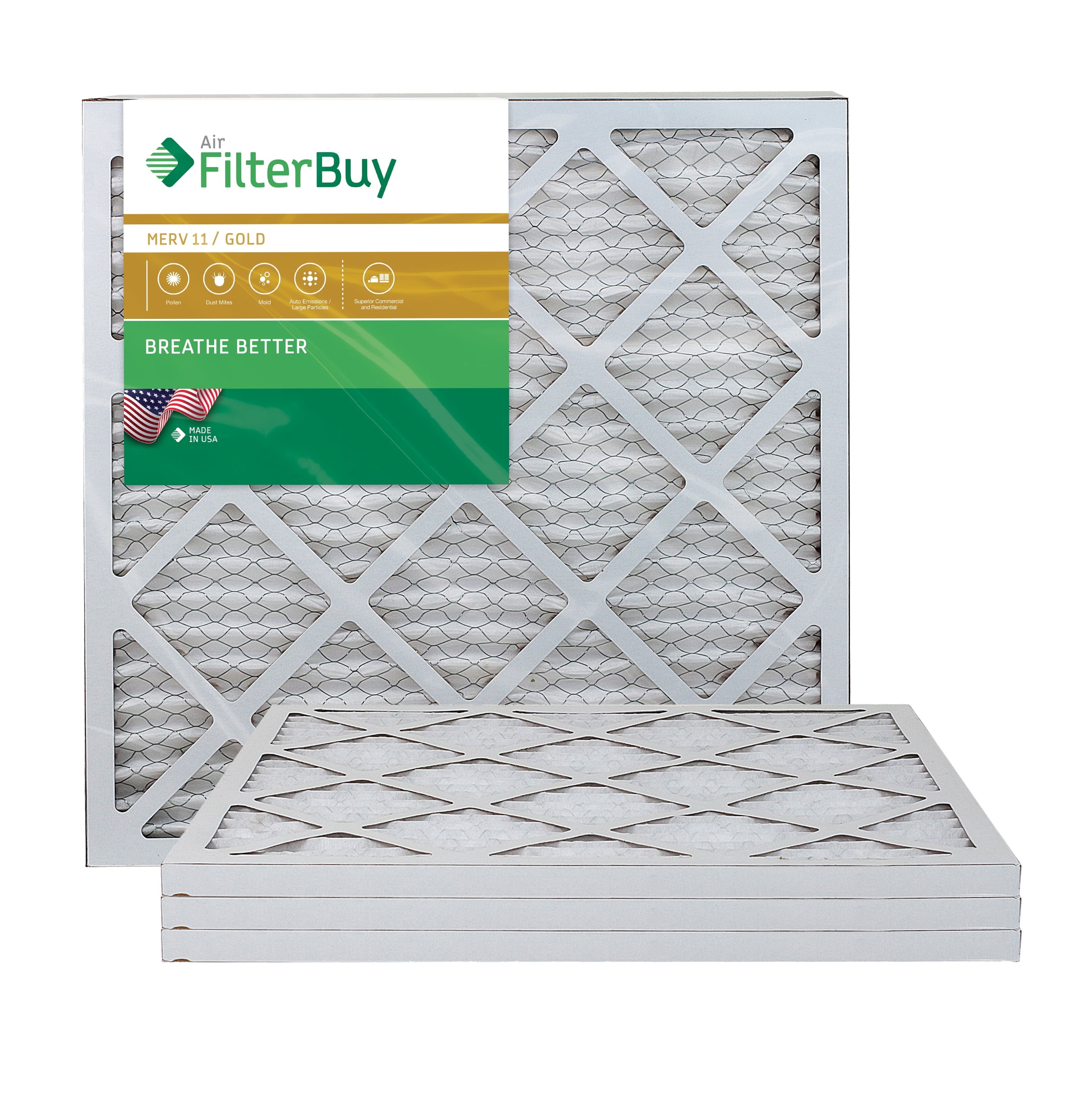 FilterBuy 18x20x1 MERV 11 Pleated AC Furnace Air Filter, (Pack of 4