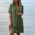 thumbnail image 5 of ShomPort Summer Casual Dresses for Women Loose Short Sleeve Lapel Button Front V Neck Knee Length Pleated Midi Dress, 5 of 7
