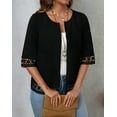 thumbnail image 4 of Womens Casual 3/4 Sleeve Cardigan 2025 Trendy Loose Open Front Shirts Solid Color Lace Blouse Outfits Black L, 4 of 7