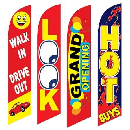 4 Advertising Swooper Flags Walk In Drive Out Look Grand Opening Hot Buys