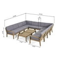 thumbnail image 3 of GDF Studio Parma Outdoor Acacia Wood 10 Seater Sectional Sofa Set with Coffee Table Set, Gray and Dark Gray, 3 of 9