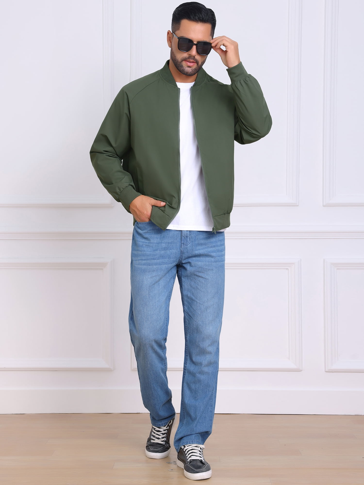 DARING DIVA Casual Stylish Lightweight Full Zip Up Bomber Jacket L Green