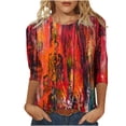 thumbnail image 2 of Hauts pour Femmes Mode Féminine T-shirt Imprimé Ample Blouse à Manches 3/4 Col Rond Hauts Décontractés Hauts pour Filles, Tees & Blouses en Liquidation, 2 of 5