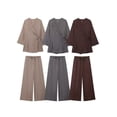 thumbnail image 2 of HH TRAF Trajes de verano para mujer en 3 colores, elegante chaqueta de manga larga con cuello en V y pantalón ancho con abertura y cintura elástica con cordones para mujer, 2 of 5