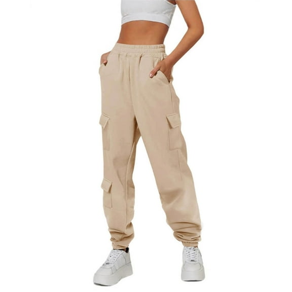 SNKSDGM Women's Plus Black Pants for Women Dressy Work Pants Women Long Inseam "Women's Casual Solid Color Cargo Pants with Elastic Waist and Pockets Comfortable Jogger Trousers"
