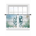 thumbnail image 2 of Sheer Curtains 54 Inches Long, Coastal Octopus Light Filtering Window Curtains for Living Room, Nautical Starfish Seaweed Coral Wooden Rod Pocket Voile Sheer Curtain Drapes, 52"W x 54"L, 2 Panels, 2 of 8