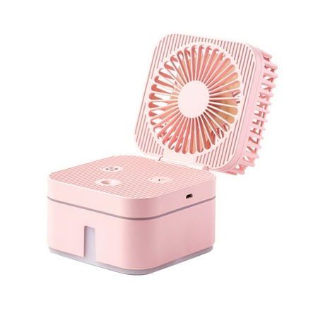 

USB Cube Folding Fan Desktop Fan Mist Humidifier Two in One Low Noise Foldable Fan Humidifying Spray Fan with Night Light