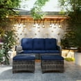thumbnail image 5 of MeetLeisure 3-piece wicker outdoor patio sofa and ottoman, blue, 5 of 8
