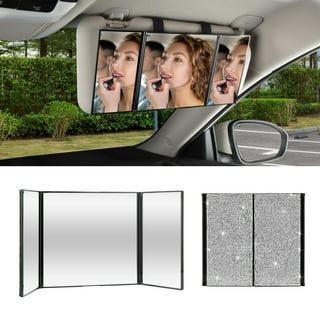 Car Three Folding Makeup Rhinestone Mirror, Car Sunshade Dressing Mirror,  Car Interior Rearview Mirror