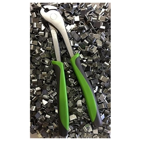 J-Clip Pliers   2 LBS J-Clips - Forged Steel Cage & Coop Repair Tool Kit - Green Handle - Heavy Duty Wire Fastening for Chicken Coops, Animal Cages