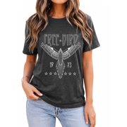 KimSoong Woman Vintage Rock Band T-Shirt Retro Bird Shirt Eagle Graphic Tees Retro Music Shirt Casual Short Sleeve Tops,Gray