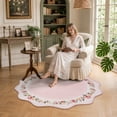 thumbnail image 4 of Lahome Washable 4' Round Scalloped Area Rug, Pink Floral Rugs for Living Room, Soft Non-Slip Low Pile Stain Resistant Boho Carpet for Bedroom Nursery Kid Room Playroom, Pink, 4 of 9