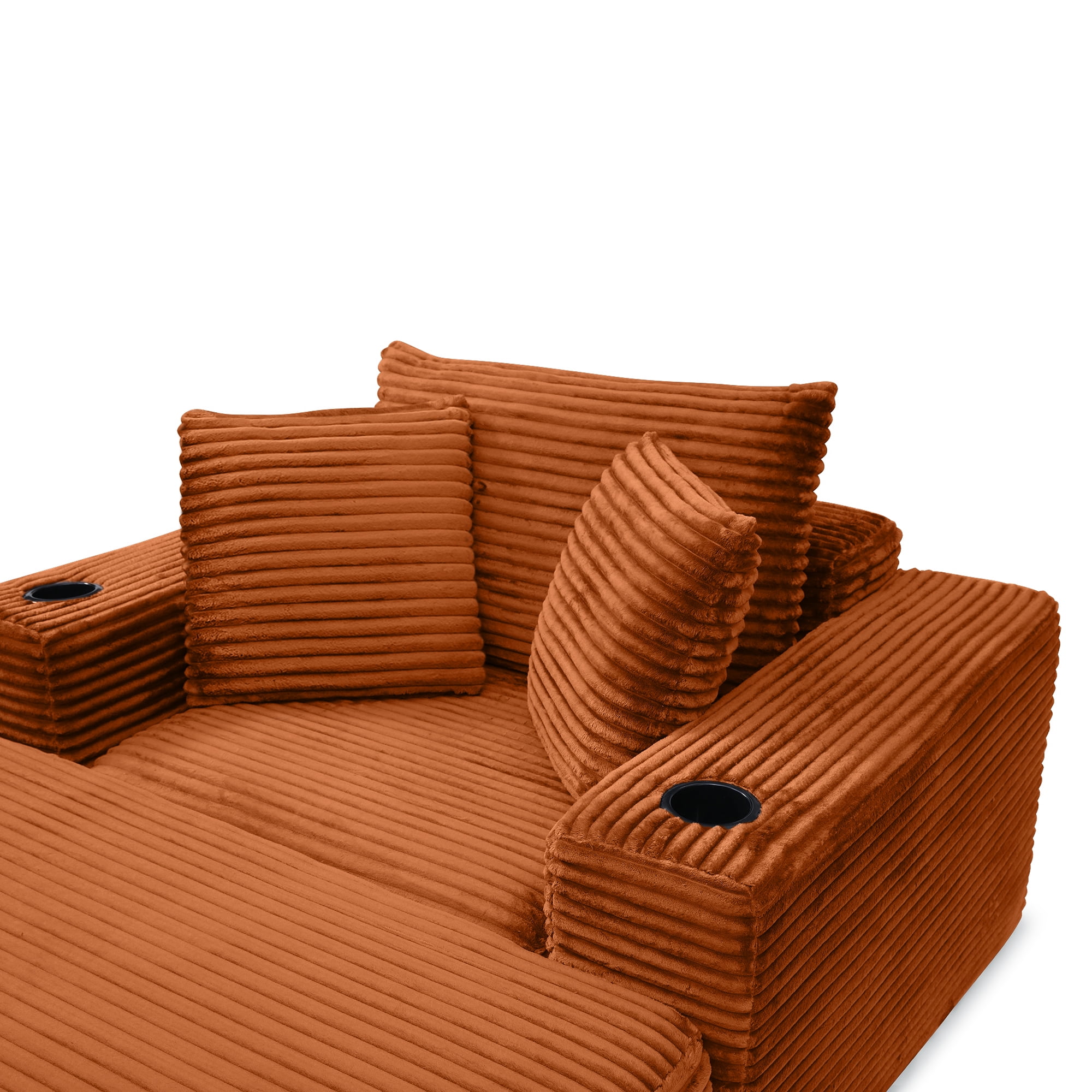 Miniyam 52" x 61" Foldable Sofa Bed and Ottoman Combo – Apartment Sleeper, Boneless Design, Cup Holders (Orange)