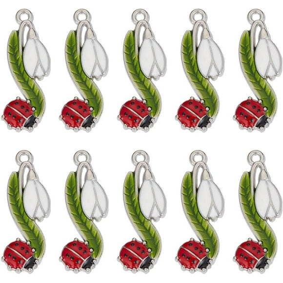 1 BOX 20PCS Ladybug Charms Bulk Ladybird Charm Lady Bug Sliver Alloy Enamel Lucky Animal Insect Ladybugs Flower Leaf Beetles Charms for Jewelry Making Charms Earrings Necklace Diy Crafts