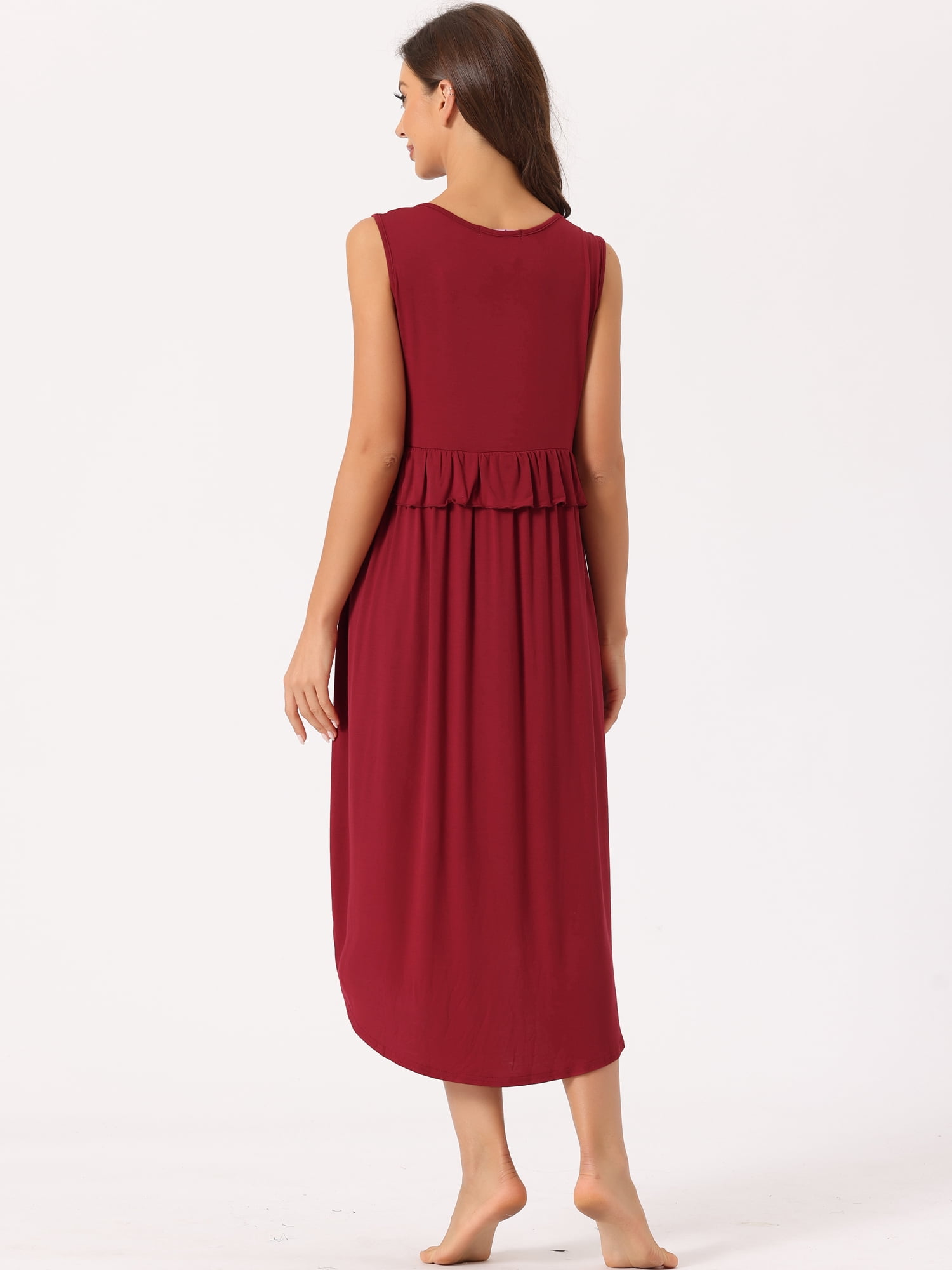 DARING DIVA Women's Ruffle Maternity Sleeveless Pleated Loose Nightgown XS Burgundy