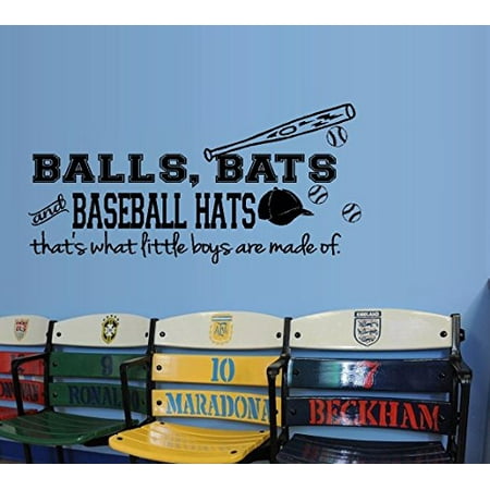 Decal ~ Balls, Bats and Baseball Hats. That's what little boys are made of: Wall Decal (Large 20