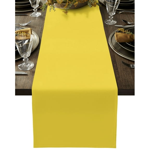 Table Runner Dresser Scarves 36 Inch Long, Minimalist Solid Pure Yellow Linen Dining Table Runners Unadorned Single Color Art Tabletop Scarf for Wedding Holiday Party Kitchen