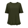 thumbnail image 6 of VERUGU Womens Casual Short Sleeve Tunic Tops Ruffle Buttons Down Crew Neck T Shirts Imitation Cotton Linen Solid Loose Comfy Base Tees Tunic Blouse Army Green M, 6 of 6