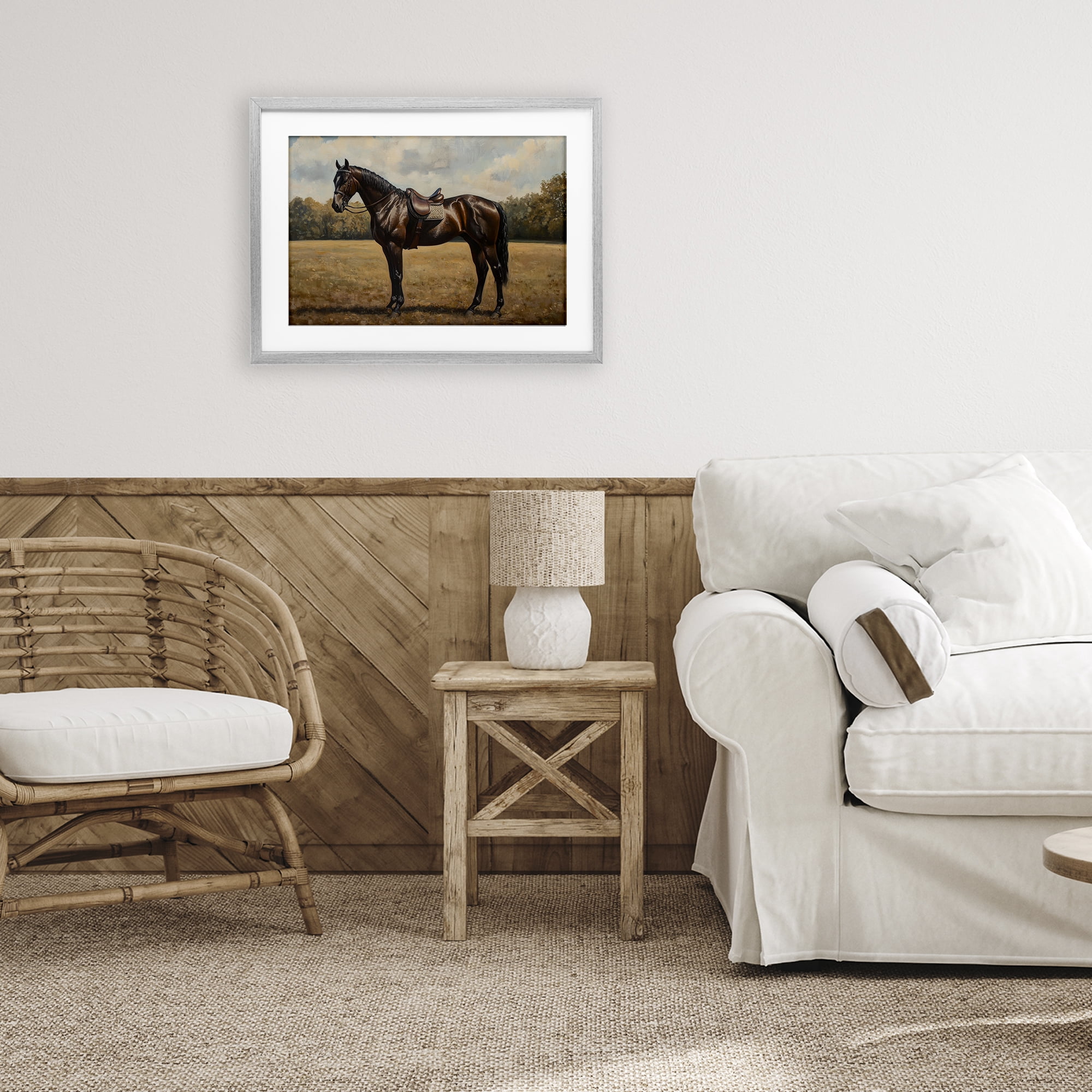 Stupell Industries Dark Brown Pony Portrait Gray Framed Print Under Glass, design by Petal Prints Design