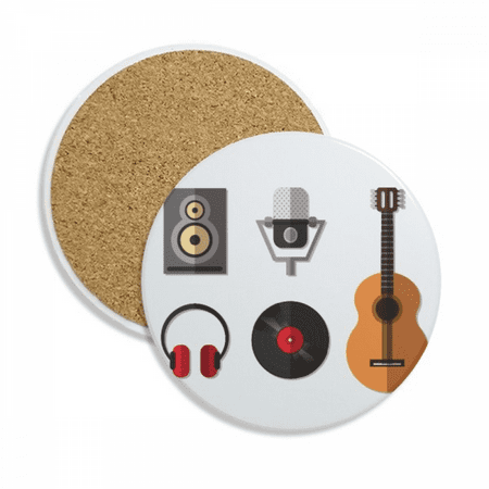 

Guitar Headset CD Microphone Music Pattern Coaster Cup Mug Tabletop Protection Absorbent Stone