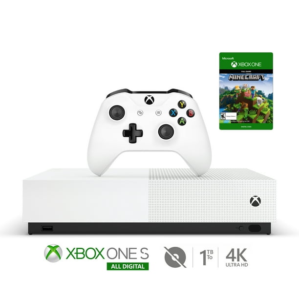 Microsoft Refurbished Xbox One S 1tb All Digital Edition Bundle With Minecraft Disc Free Console Wireless Controller And Game Keycard White Walmart Com Walmart Com