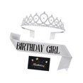 thumbnail image 2 of Rongfmy Birthday Crown and Glitter Sash Creative Party Costume Crown with Rhinestone Silver, 2 of 9