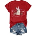 thumbnail image 4 of Tfken Easter Women T-Shirts Bunny Print Crew Neck Short Sleeve Women Fashion Shirts Summer Easter Party Female Comfortable Outfit Red Size S, 4 of 5