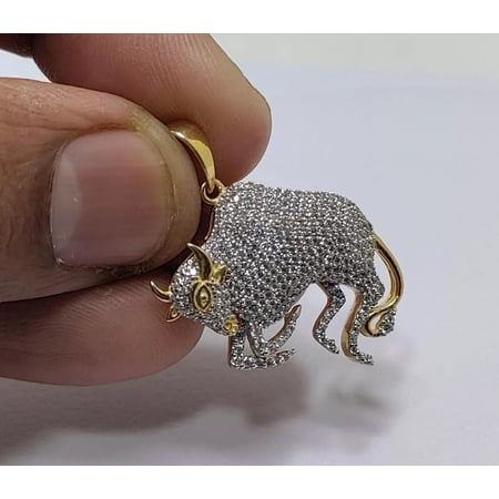 Lakshya Jewel LLC 2 Ct Round CZ Taurus Horoscope Pendant 14K Yellow Gold Finish