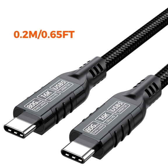 240W Fast Charging USB Type C Cable [0.65FT/0.2m],Thunderbolt 5 80Gbps Data Transfer 16K60Hz 8K120Hz HD Video For iPhone 15 16 17 MacBook Pro Samsung S24 S25 S26 Laptops Monitor.(Black)