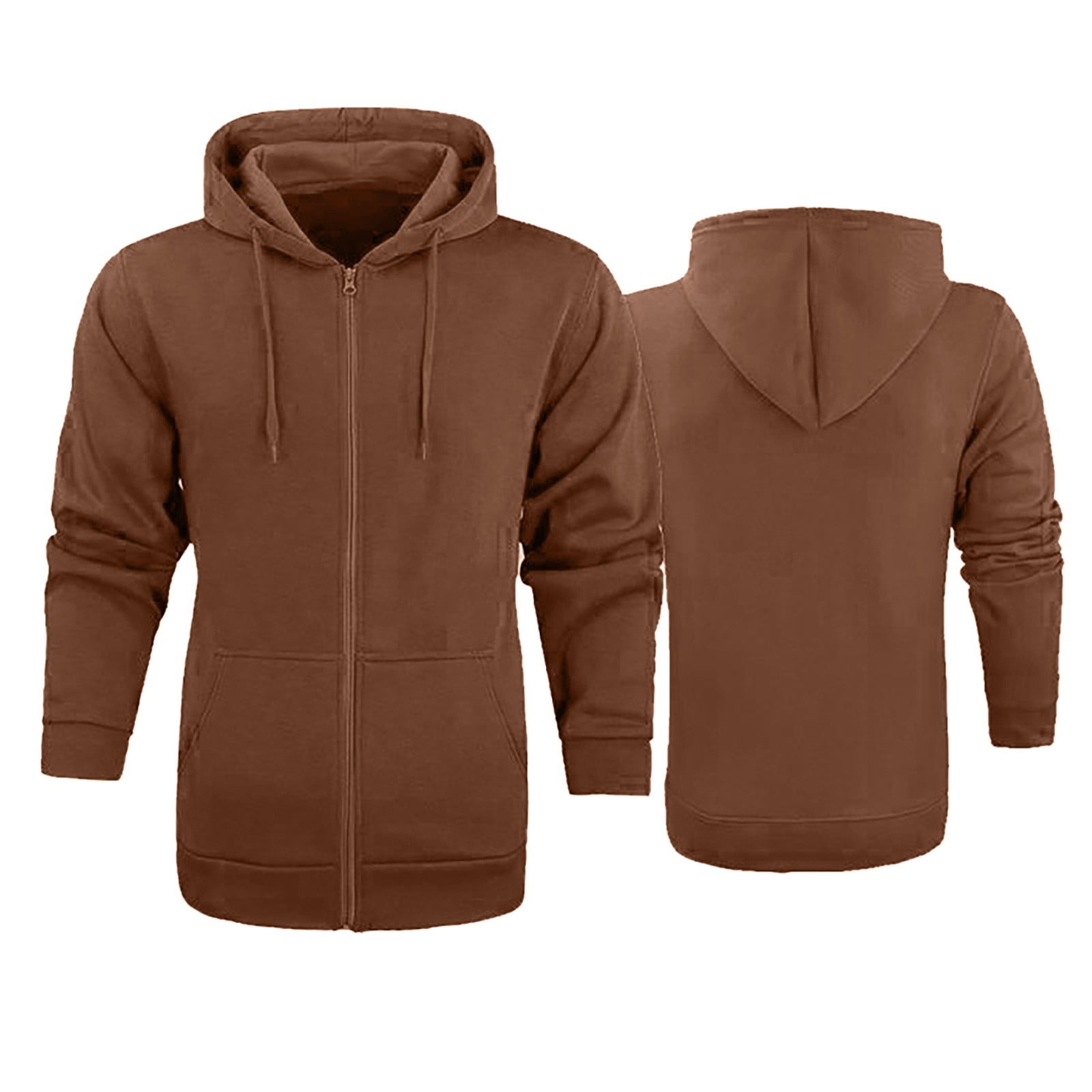 Outfmvch Men's Zip-Up Hoodie,Full-Zip Hoodie,Hooded Sweatshirt,Fleece Hoodie Men's Fashionable Casual Solid Color Trendy Hooded Zipper Sports Hoodie Brown 3XL