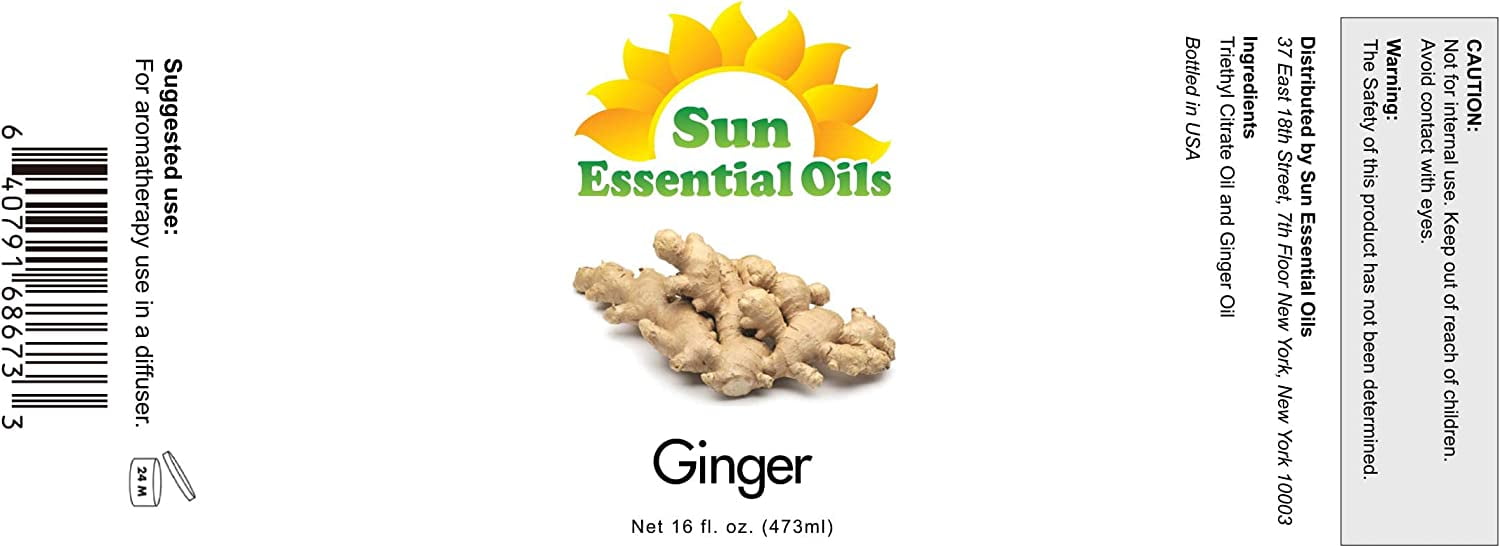 Sun Essential Oils - Ginger Essential Oil 16oz for Aromatherapy, Diffuser, Muscle Relief, Relieves Pain
