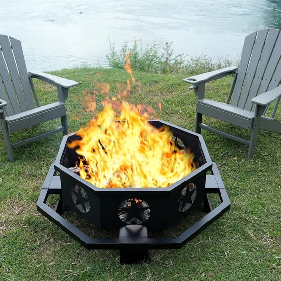 AUHILENCE 45 inch Extra Large Fire Pit for Outside Octagonal Heavy Duty Firepit for Camping, Backyard, Patio, Black