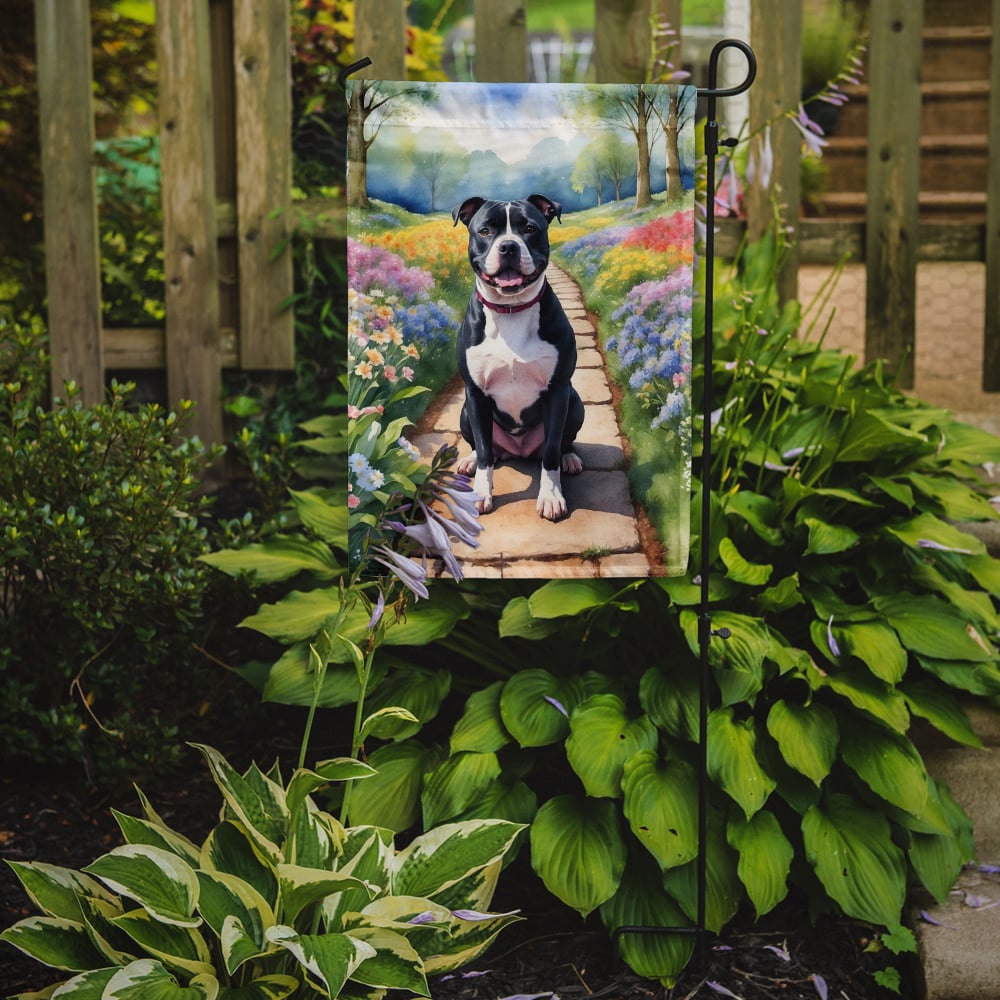 Staffordshire Bull Terrier Spring Path Garden Flag 11.25 in x 15.5 in
