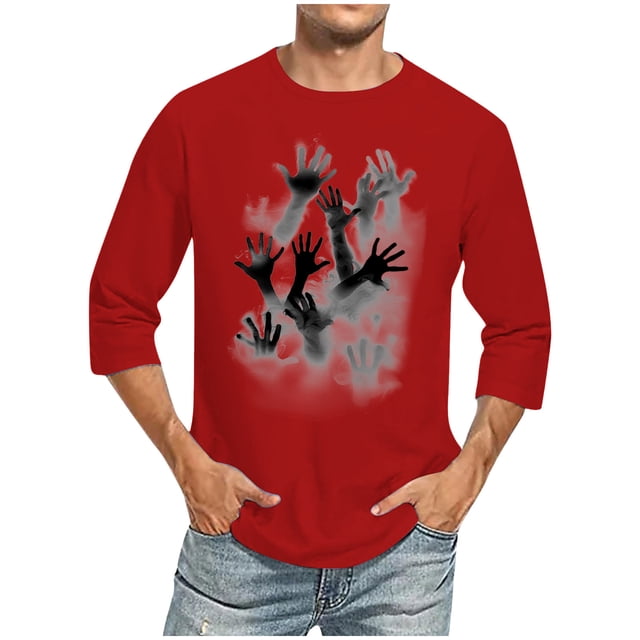 Camisas de Manga Larga para Hombres Imprimir Casual Cuello Redondo Blusa de Manga Corta, Camisas de Lino para Hombres