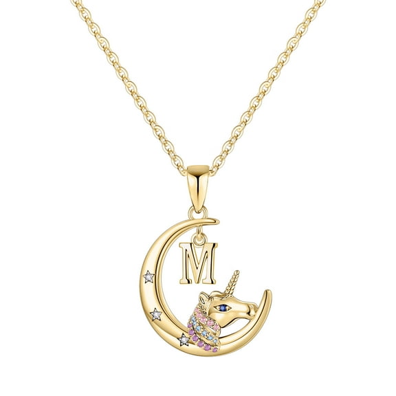 IEFSHINY Unicorns Necklaces for Women 14K Gold Plated Crescent Moon Pendant Initial Necklace for Women Jewelry Gifts