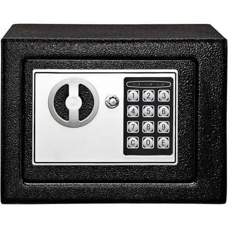 Electronic Safe Box with Keypad & Keys Money Lock Boxes Safety Boxes for Home Office Hotel Rooms Business Jewelry Gun Cash Steel Alloy Drop Safe 9.1 x 6.7 x 6.7 ... (17E With Light)