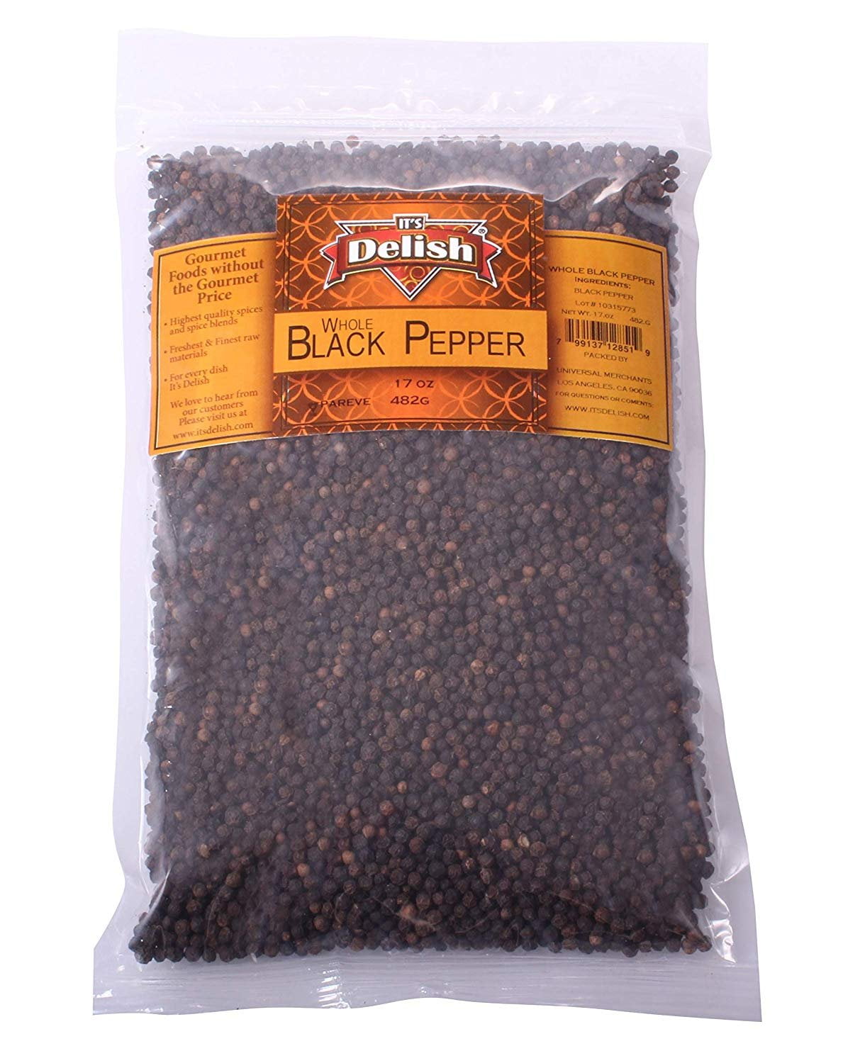 Whole Black Peppercorns by It's Delish 1 lb Premium Kosher All