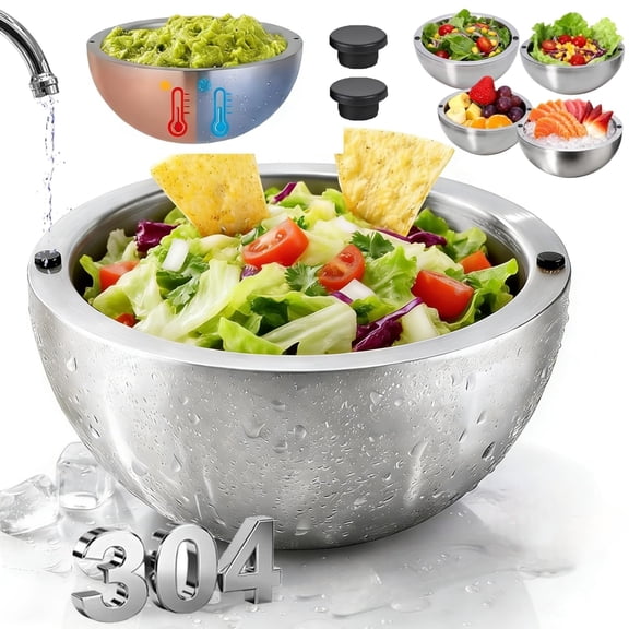 1 Pack Dip Chiller Bowl, 70oz Stainless Steel Double Walled Insulated Ice Serving Bowl for Parties Salsa, Guacamole, Condiments, Sauces, Salad & Food Hot or Cold