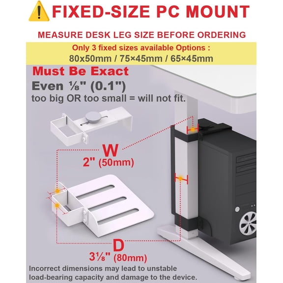 Under Desk PC Mount - No Drilling 40 lb Capacity, CPU Holder for Standing Desk with Adjustable Height and Width, Clamp-on Desk Leg PC Mount (Fits 80mm×50mm ), Non-Slip Pads, Black