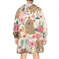 thumbnail image 2 of Wearable Oversized Blanket,Pomeranian Dogs and Pioneer Flower Wearable Blanket Hoodie for Adults,Cozy Hooded Blankets with Super Pockets,Super Warm Fuzzy Pullover for Women & Men, 2 of 6